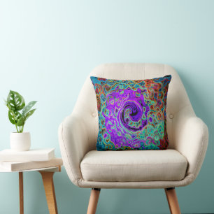 Coussin Tourbillon Liquide Abstrait Rétro Coloré Violet