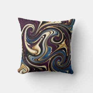Coussin Tourbillon Marbré Violet Or Bleu Abstrait