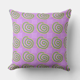 Coussin Tourbillon vert et jaune sur fond lilas