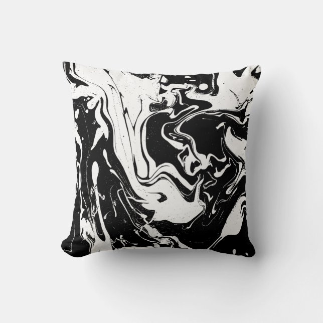 Coussin Tourbillons abstraits noirs et blancs - lancer l'o (Recto)