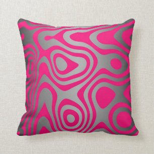 Coussin Tourbillons Abstraits Rose Chaud et Noir