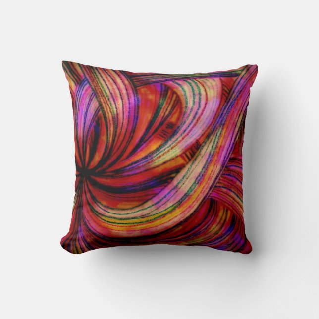 Coussin Tourbillons Colorés, Abstrait de Crayon Peint (Recto)