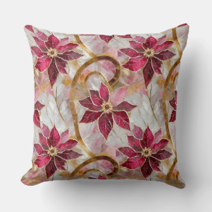 Coussin Tourbillons dorés Bourgogne Rose Poinsettias de No