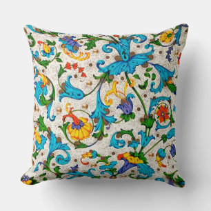 COUSSIN TOURBILLONS FLORAUX BLEUS DE LA RENAISSANCE FLOREN