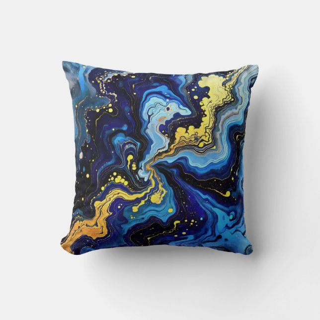 Coussin Tourbillons vibrants de bleu et d'or 4 (Recto)