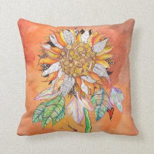 Coussin Tournesol blanc et coloré 