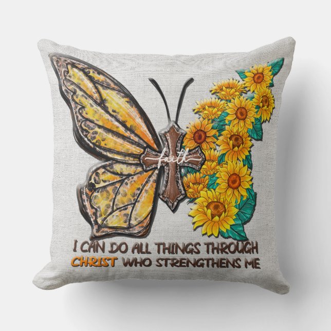 Coussin Tournesol/Croix/Papillon inspirant (Recto)
