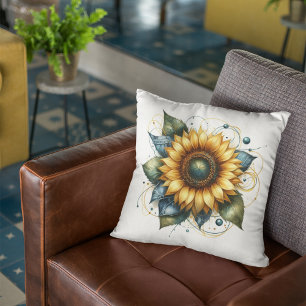Coussin Tournesol de campagne et Dénim rustique bleu Jean
