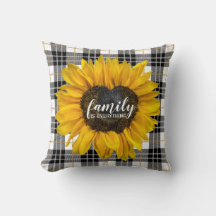 Coussin Tournesol de coeur de famille sur Tartan Plaid