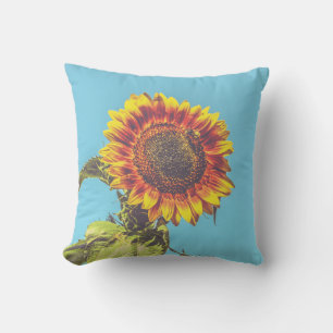 Coussin Tournesol et Bumblebee Coton jaune et bleu