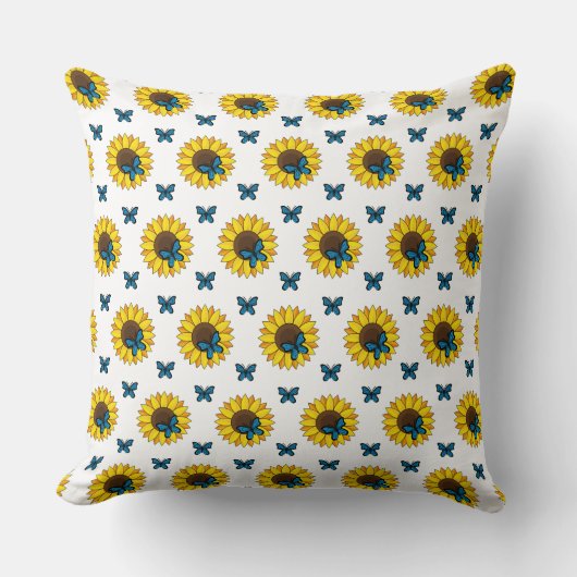 Coussin Tournesol et papillon bleu (Recto)