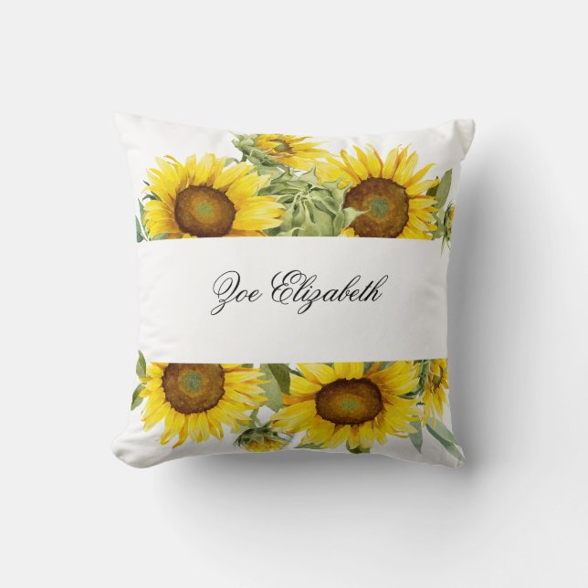Coussin Tournesol Floral Custom Ajouter votre propre nom F (Recto)
