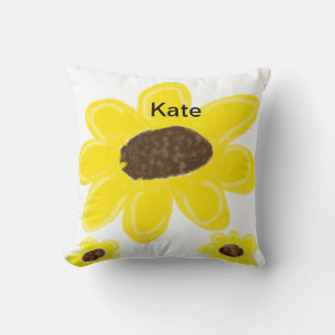 Coussin Tournesol jaune floral aquarelle ajouter nom texte