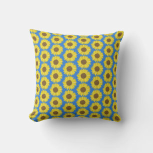 Coussin Tournesol jaune fond bleu fleur floral