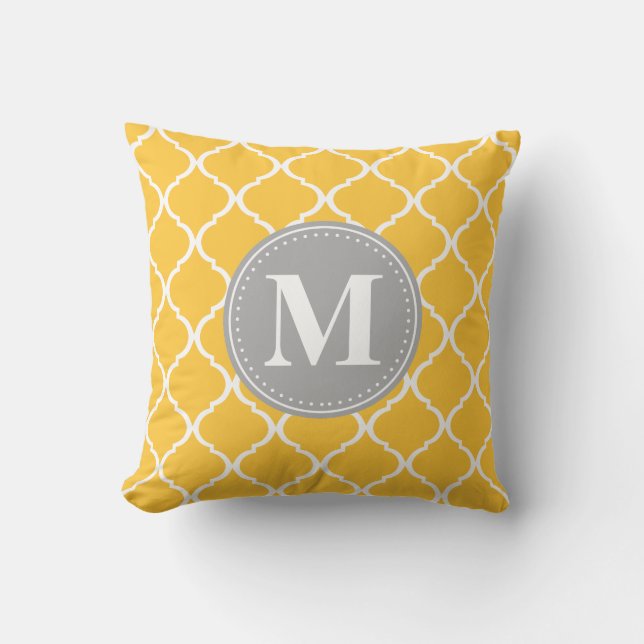 Coussin Tournesol Jaune Latis marocain Gris Monogramme (Recto)