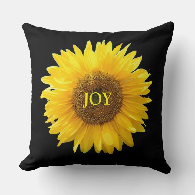 Coussin Tournesol jaune moderne sur fond noir (Recto)