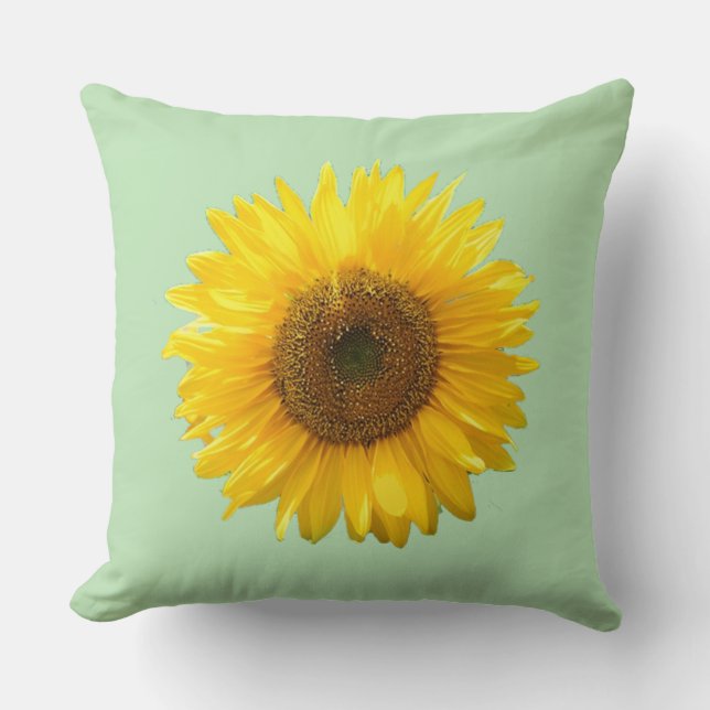 Coussin Tournesol jaune moderne sur fond vert citron (Recto)