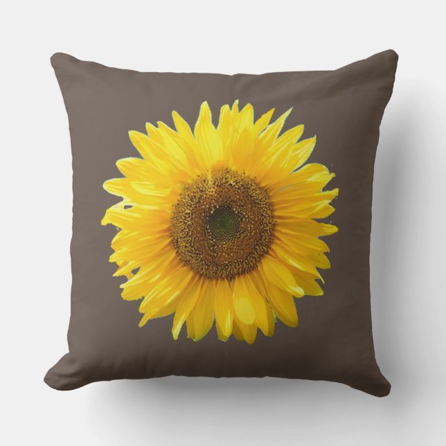 Coussin Tournesol jaune moderne sur marron (Recto)