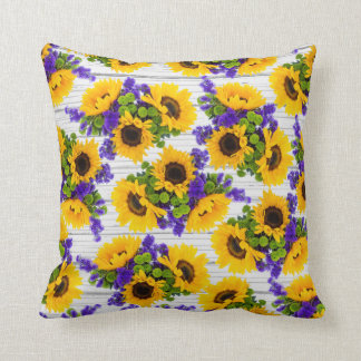Coussin Tournesol jaune pourpre en bois blanc rustique de