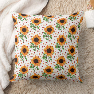 Coussin Tournesol lumineux & Motif floral estival à pois