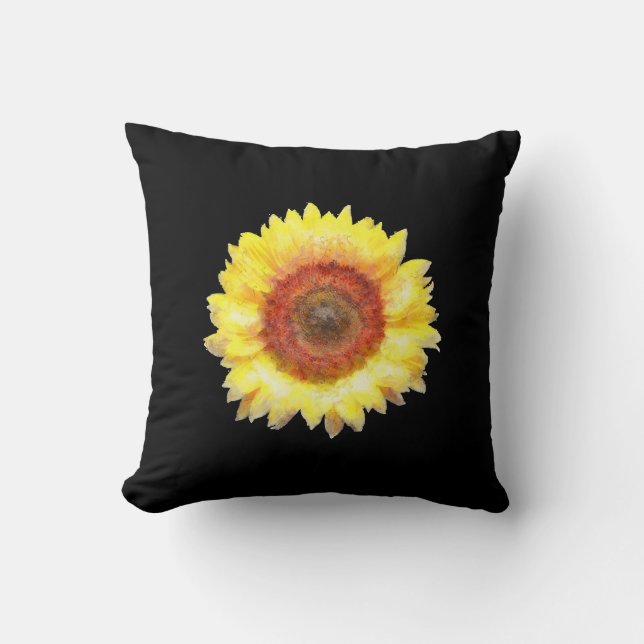 Coussin Tournesol peint sur le carreau noir (Recto)