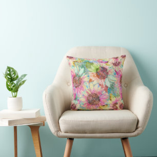 Coussin Tournesol romantique aquarelle