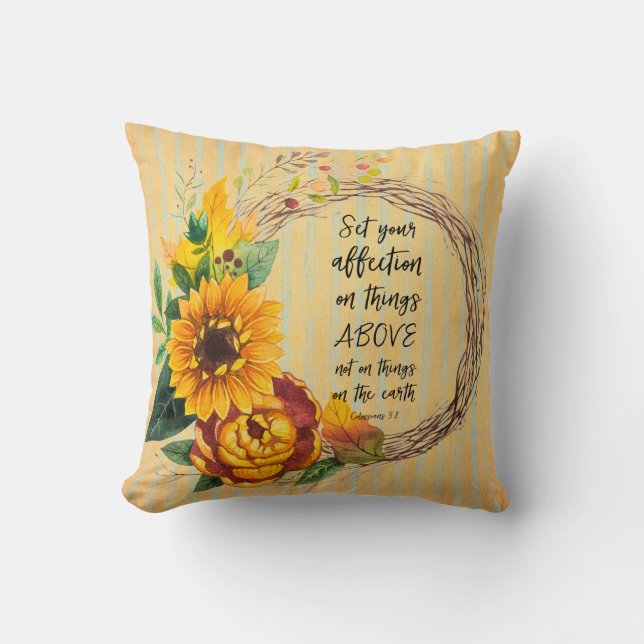 Coussin Tournesol rustique avec couplet biblique (Recto)