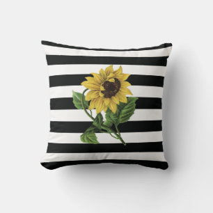 Coussin Tournesol sur bandes noires et blanches Lancer l'o