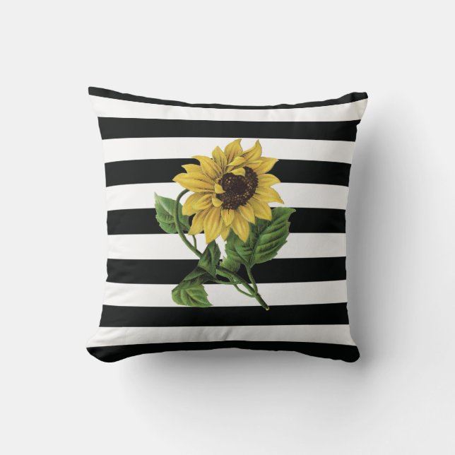 Coussin Tournesol sur bandes noires et blanches Lancer l'o (Recto)