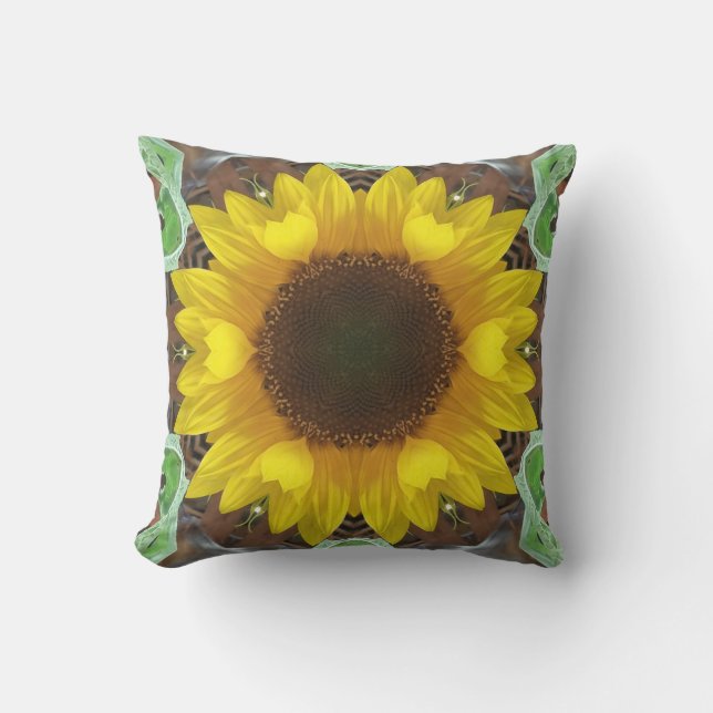Coussin Tournesol unique avec feuilles de menthe (Recto)