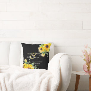 Coussin Tournesols aquarelle sur mariage noir