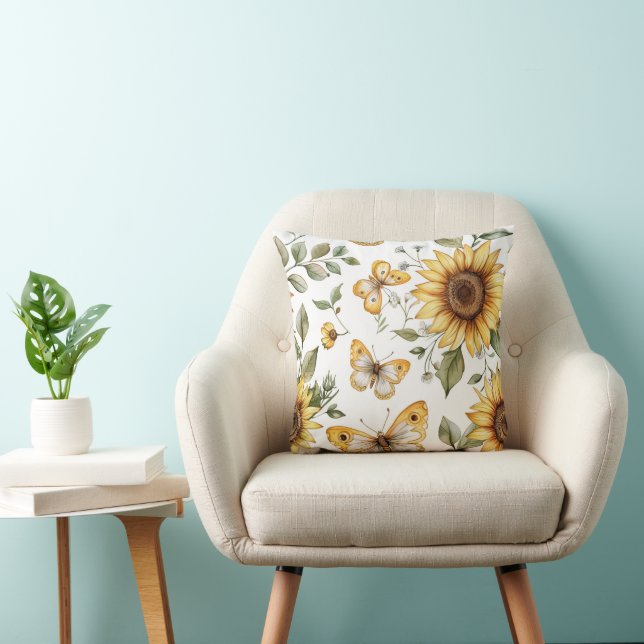 Coussin Tournesols colorés & papillons en fleurs (Chaise)