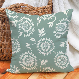 Coussin Tournesols Crème Vert Sauge Botanique Bohème