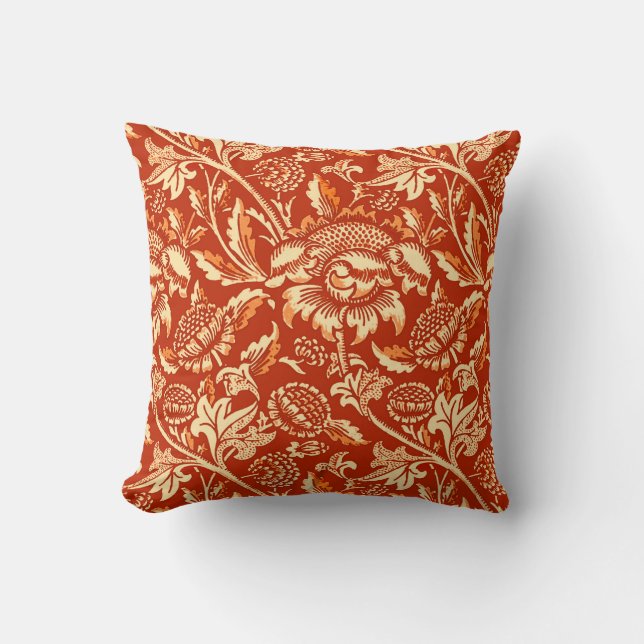 Coussin Tournesols de William Morris, mandarine (Recto)