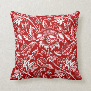 Coussin Tournesols de William Morris, rouge-foncé et blan
