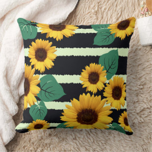 Coussin Tournesols dorés et rayures marquées