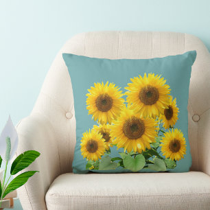 Coussin Tournesols épanouis sur sarcelle