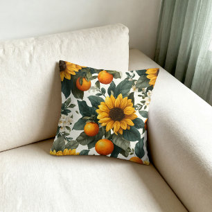 Coussin Tournesols et Oranges Dessin d'Automne