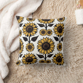 Coussin Tournesols graphiques gras en jaune et noir