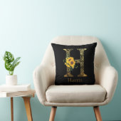 Coussin Tournesols H Lettre Noir et Or (Chaise)