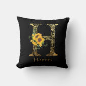 Coussin Tournesols H Lettre Noir et Or (Recto)