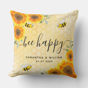 Coussin Tournesols jaunes abeilles couple marié rustique