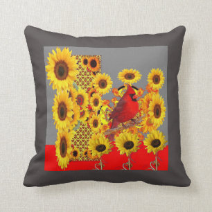 COUSSIN TOURNESOLS JAUNES CARDINAUX ROUGES ABSTRAITS