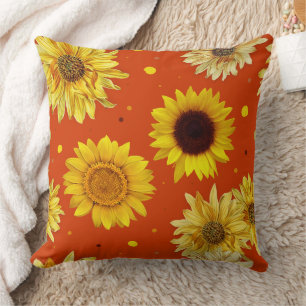 Coussin Tournesols Points Orange 