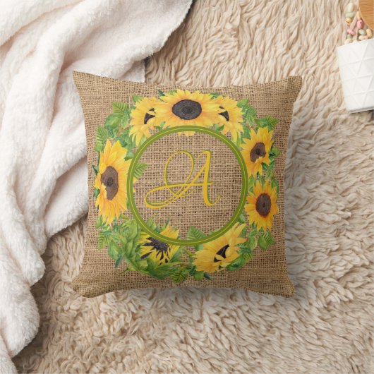 Coussin Tournesols rustiques Monogramme Décor Burlap (Couverture)