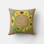 Coussin Tournesols rustiques Monogramme Décor Burlap (Verso)