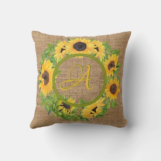 Coussin Tournesols rustiques Monogramme Décor Burlap (Verso)
