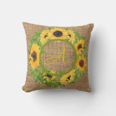 Coussin Tournesols rustiques Monogramme Décor Burlap (Recto)