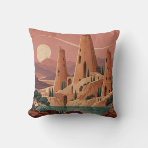 Coussin Tours de désert en terre cuite Ciel rose