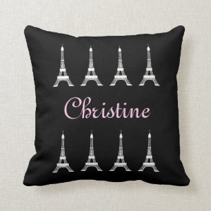 Coussin Tours Eiffel français noirs et blancs Girly de